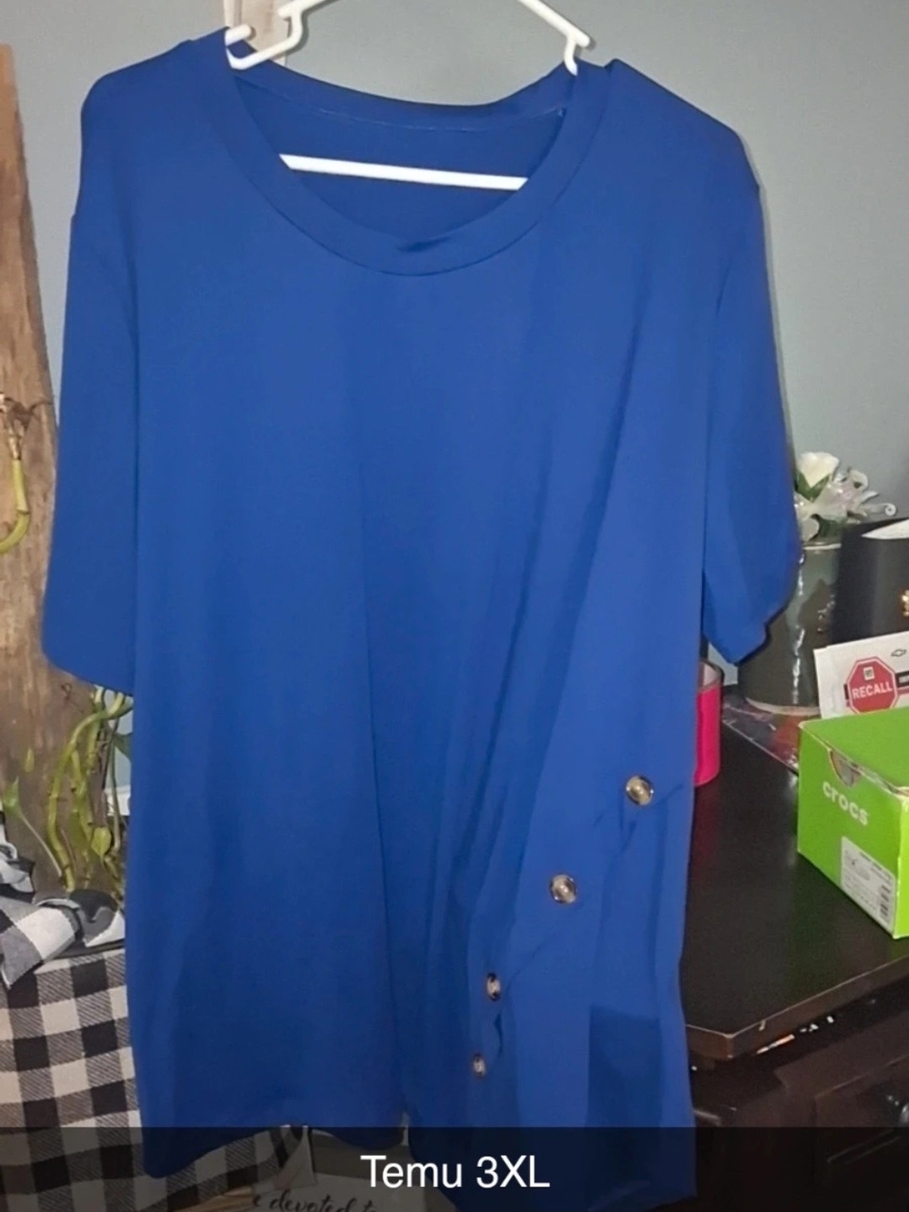 Emu Royal Blue Short Sleeve Tunic with Decorative Buttons - 3XL